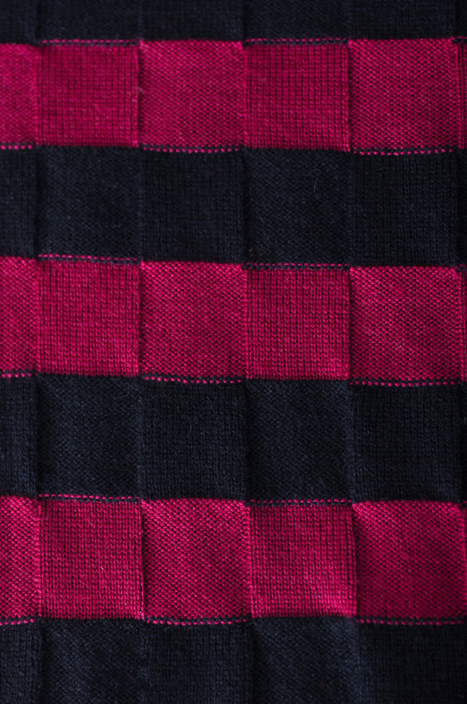 Emporio Armani Deep Raspberry on Black Striped Crew Neck Sweater