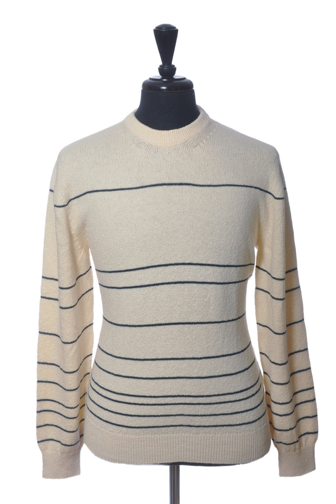 Zegna Beige Striped Silk Linen Cashmere Sweater