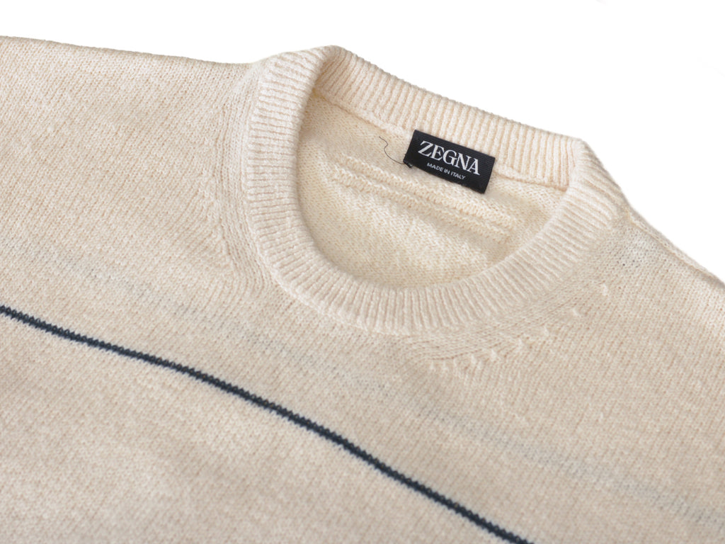 Zegna Beige Striped Silk Linen Cashmere Sweater