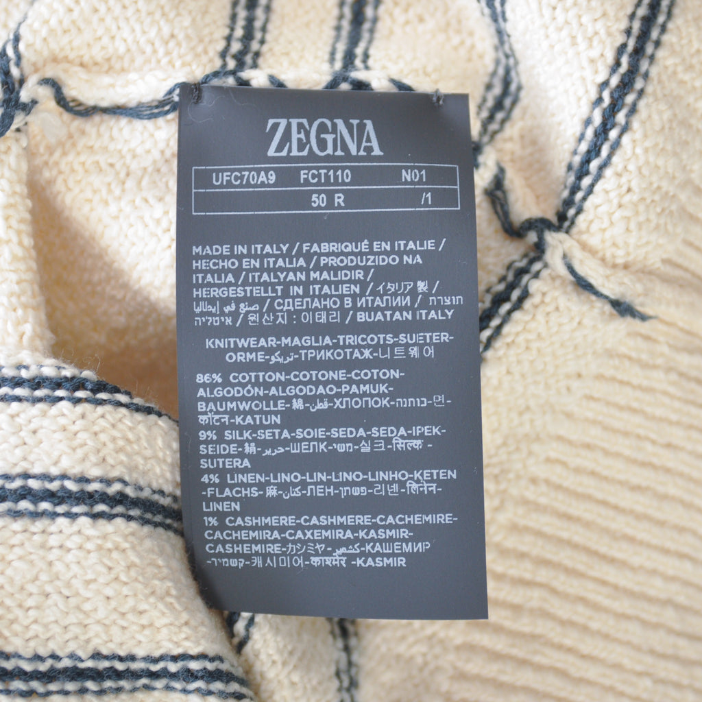 Zegna Beige Striped Silk Linen Cashmere Sweater