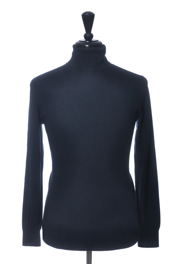 Zegna Deep Navy Blue Casheta Light Roll Neck Sweater