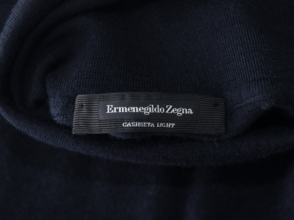 Zegna Deep Navy Blue Casheta Light Roll Neck Sweater