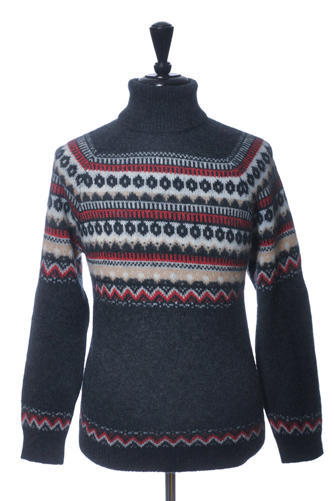 Brunello Cucinelli Grey Nordic Patterned Roll Neck Sweater