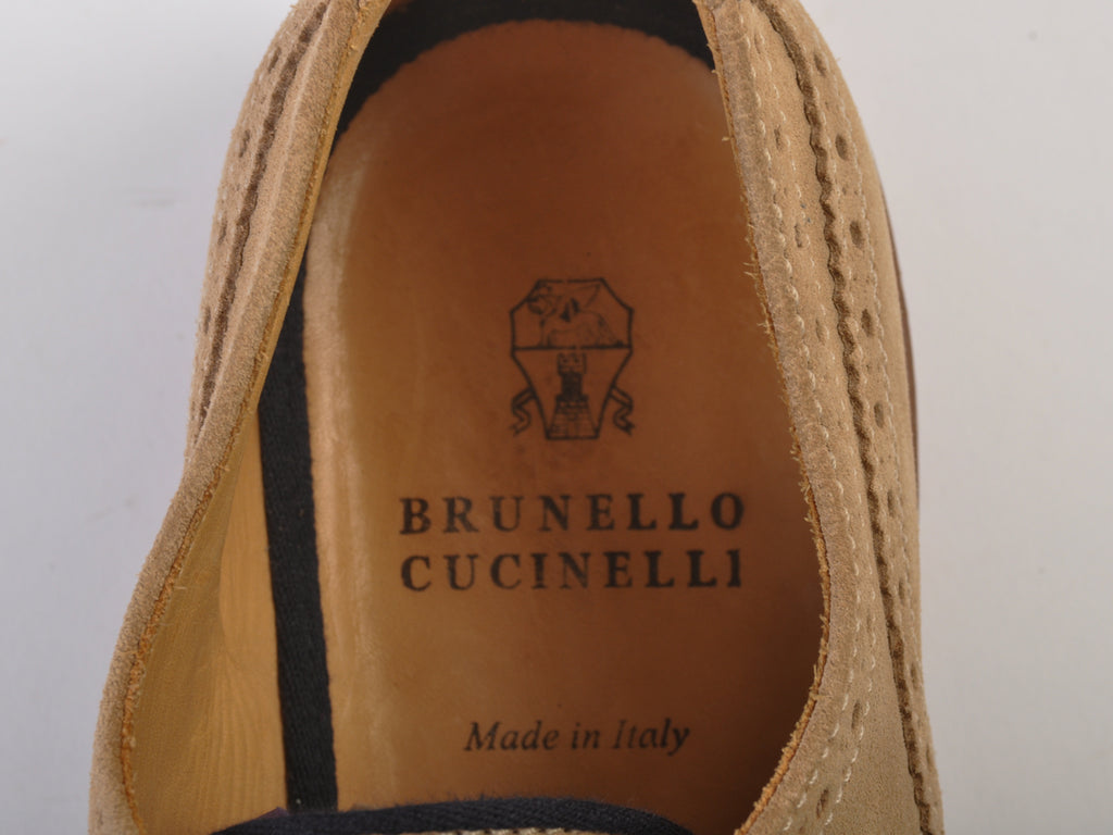 Brunello Cucinelli Brown Suede Wingtip Shoes