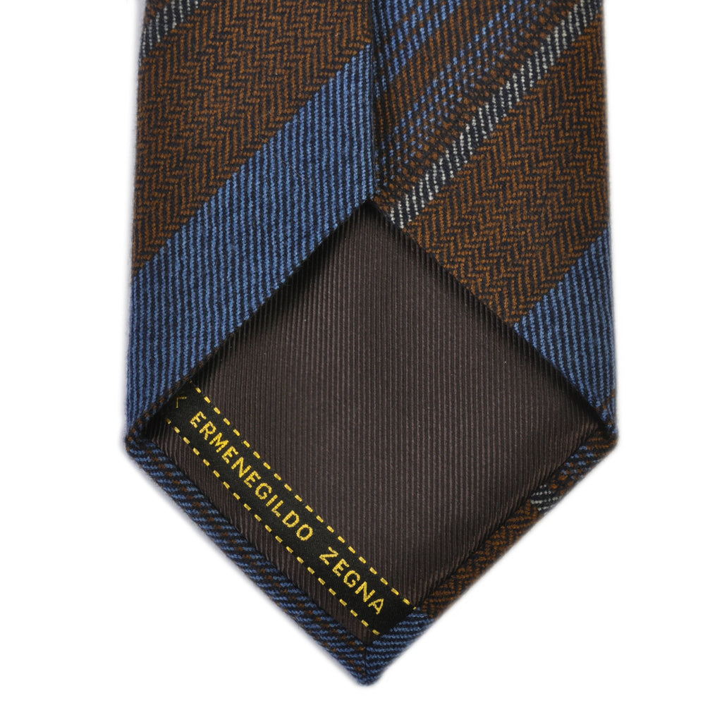 Ermenegildo Zegna Brown on Blue Striped Wool Cashmere Tie