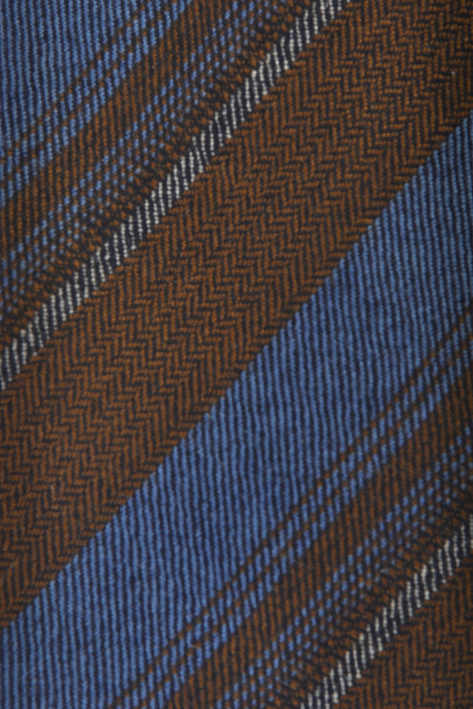 Ermenegildo Zegna Brown on Blue Striped Wool Cashmere Tie