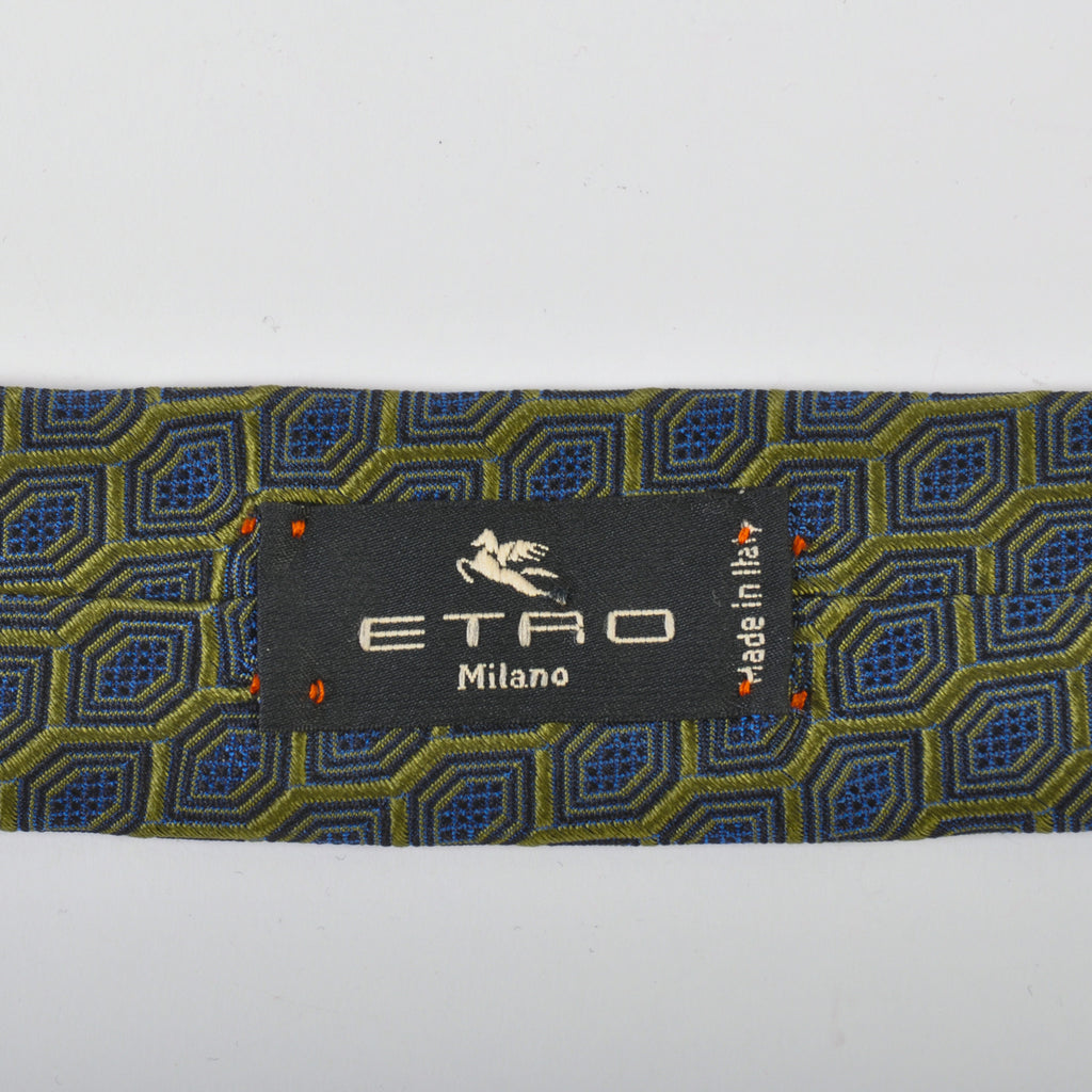 Etro Green on Blue Geometric Tie