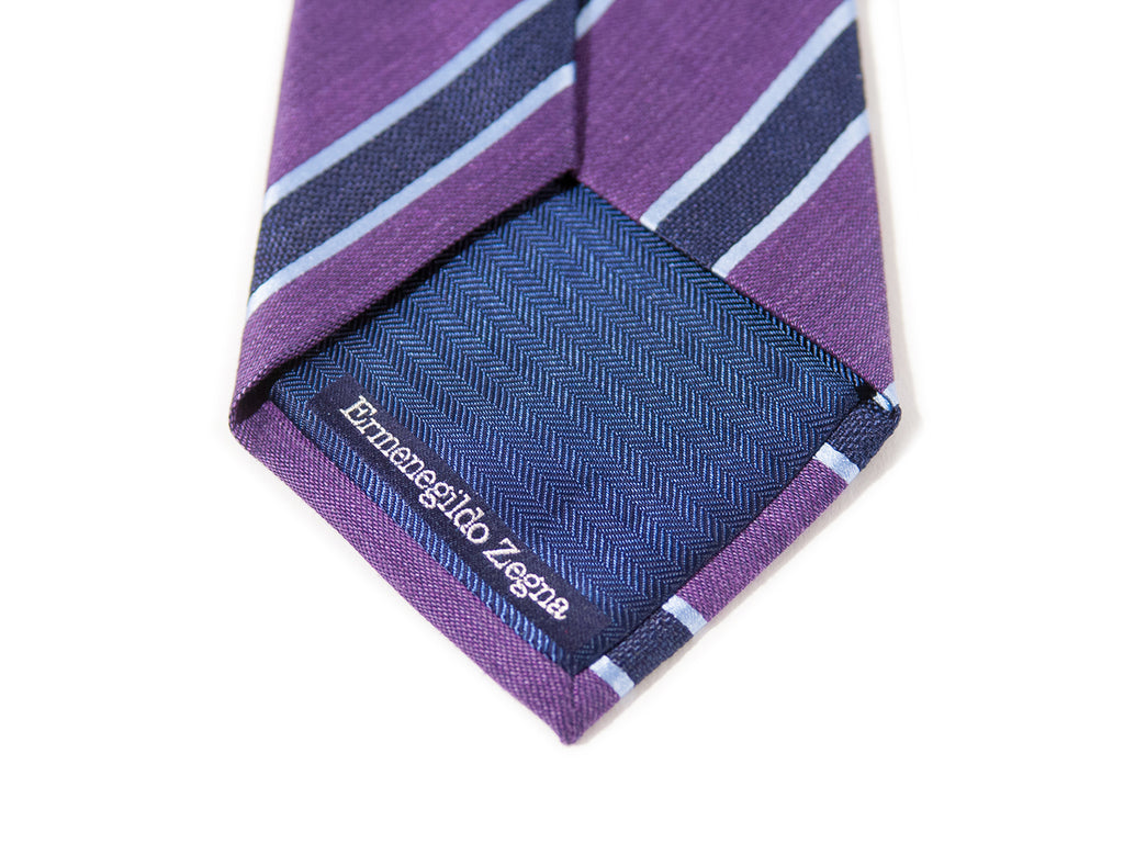 Ermenegildo Zegna Purple Stripe Cotton Blend Tie. Luxmrkt.com Menswear Consignment Edmonton.