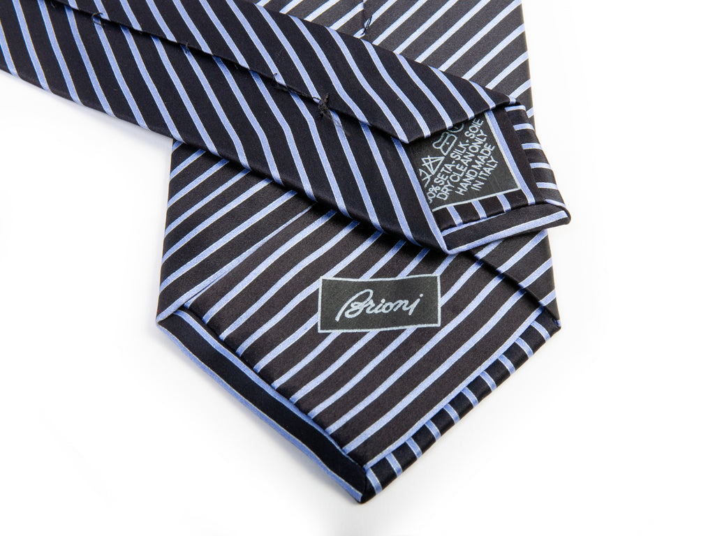 Brioni Lavender on Black Striped Silk Tie for Luxmrkt.com Menswear Consignment Edmonton