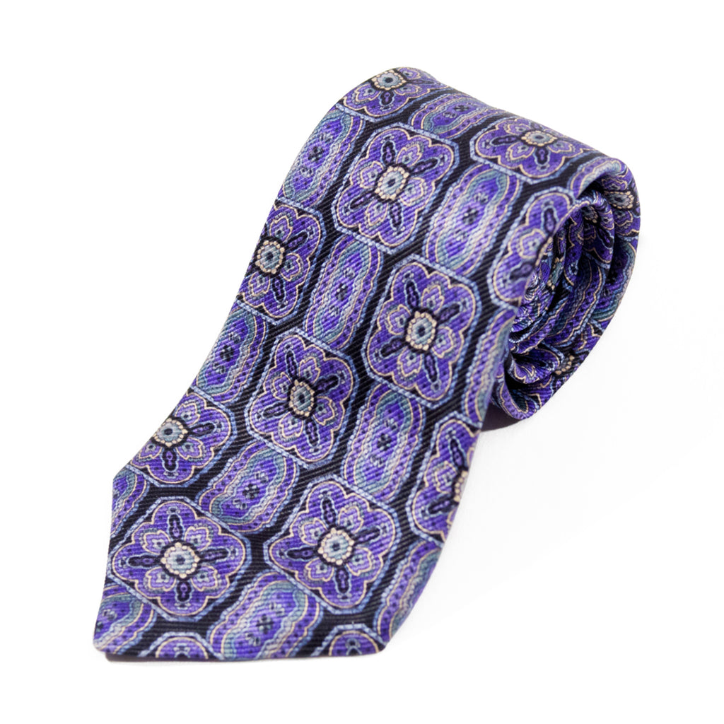 Robert Talbott Hand sewn Purple Geometric Tie. Luxmrkt.com menswear consignment Edmonton