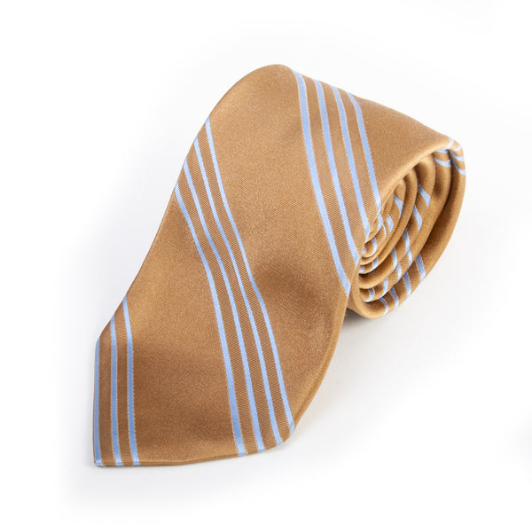 Faconnable Blue on Brown Striped Silk Tie for Luxmrkt.com Menswear Consignment Edmonton