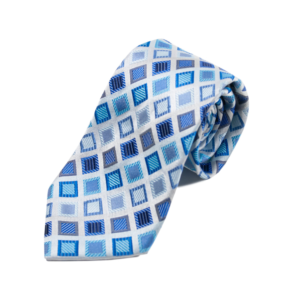 Tino Cosma Blue Geometric Silk Tie for Luxmrkt.com Menswear Consignment Edmonton