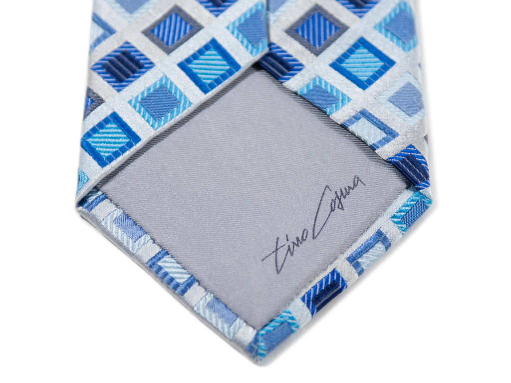 xTino Cosma Blue Geometric Silk Tie for Luxmrkt.com Menswear Consignment Edmonton