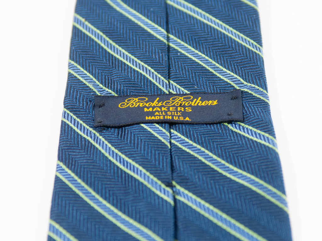 Brooks Brothers Green on Blue Repp Stripe Silk Tie for Luxmrkt.com Menswear Consignment Edmonton