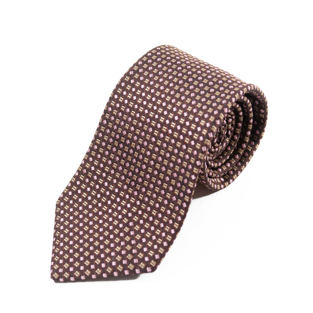 Hugo Boss Brown Geometric Patterned Tie for Luxmrkt.com Menswear Consignment Edmonton