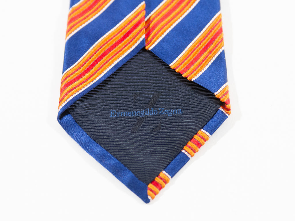 Ermenegildo Zegna Blue Striped Cotton Blend Tie for Luxmrkt.com Menswear Consignment Edmonton