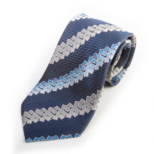 Tino Cosma Grey Geometric Stripe Silk Tie for Luxmrkt.com Menswear Consignment Edmonton