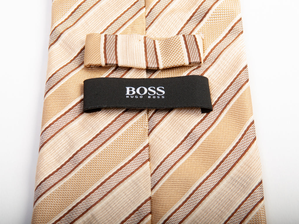 Hugo Boss Sand Brown Striped Silk Tie for Luxmrkt.com Menswear Consignment Edmonton