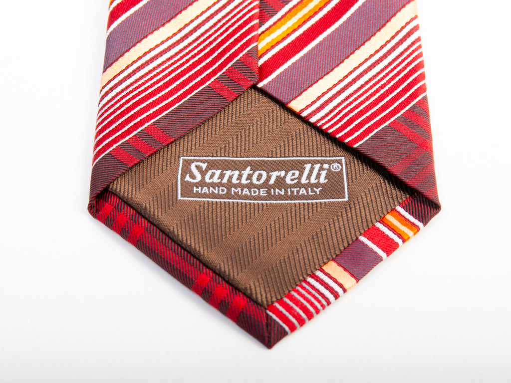Santorelli Red Check Stripe Hand Made in Italy Silk Tie for Luxmrkt.com Menswear Consignment Edmonton