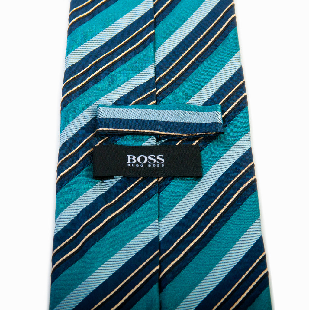 Hugo Boss Blue Striped Silk Tie for Luxmrkt.com Menswear Consignment Edmonton