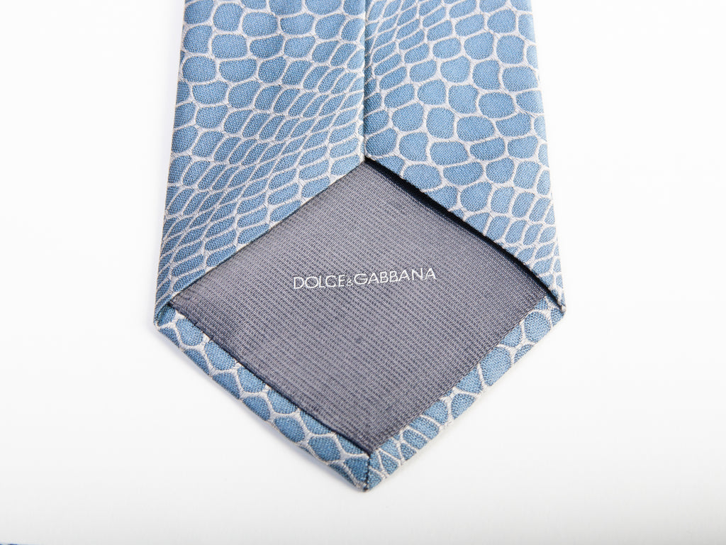 Dolce & Gabbana Steel Blue Snakeskin Patterned Silk Tie for Luxmrkt.com Menswear Consignment Edmonton