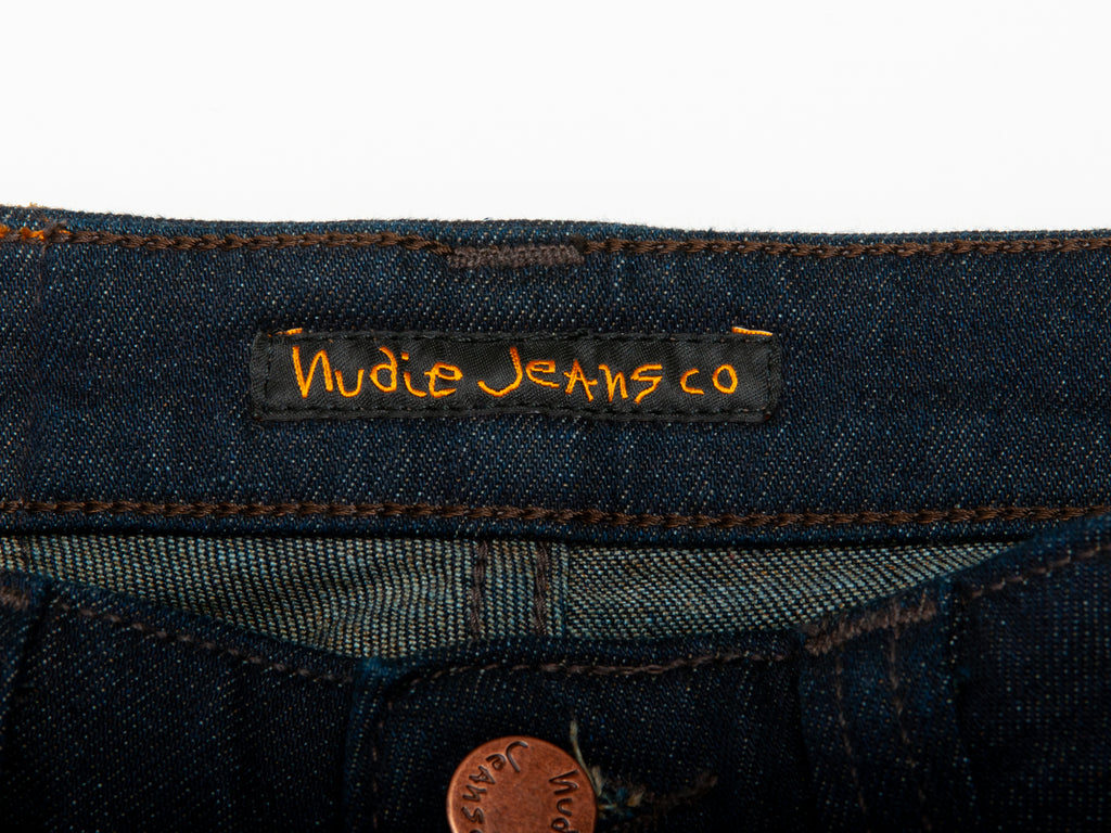 Nudie Deep Indigo Blue Organic Dry Steel Jeans for Luxmrkt.com Menswear Consignment Edmonton