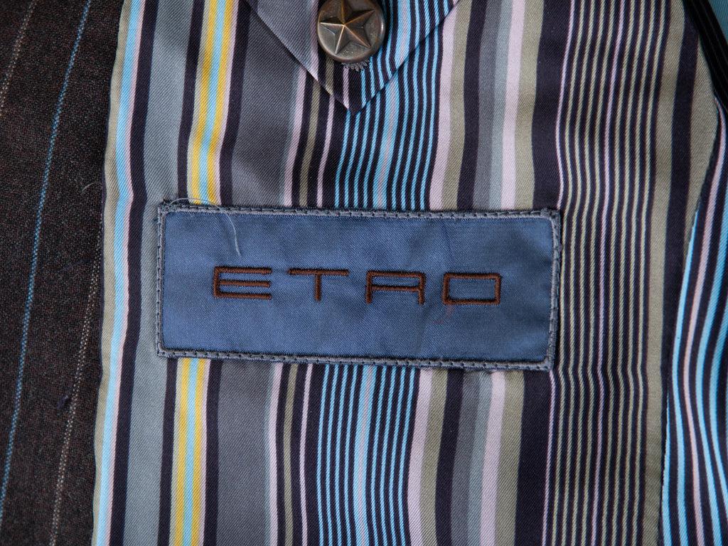 Etro Milano Grey Striped Wool Flannel Suit for Luxmrkt.com Menswear Consignment Edmonton
