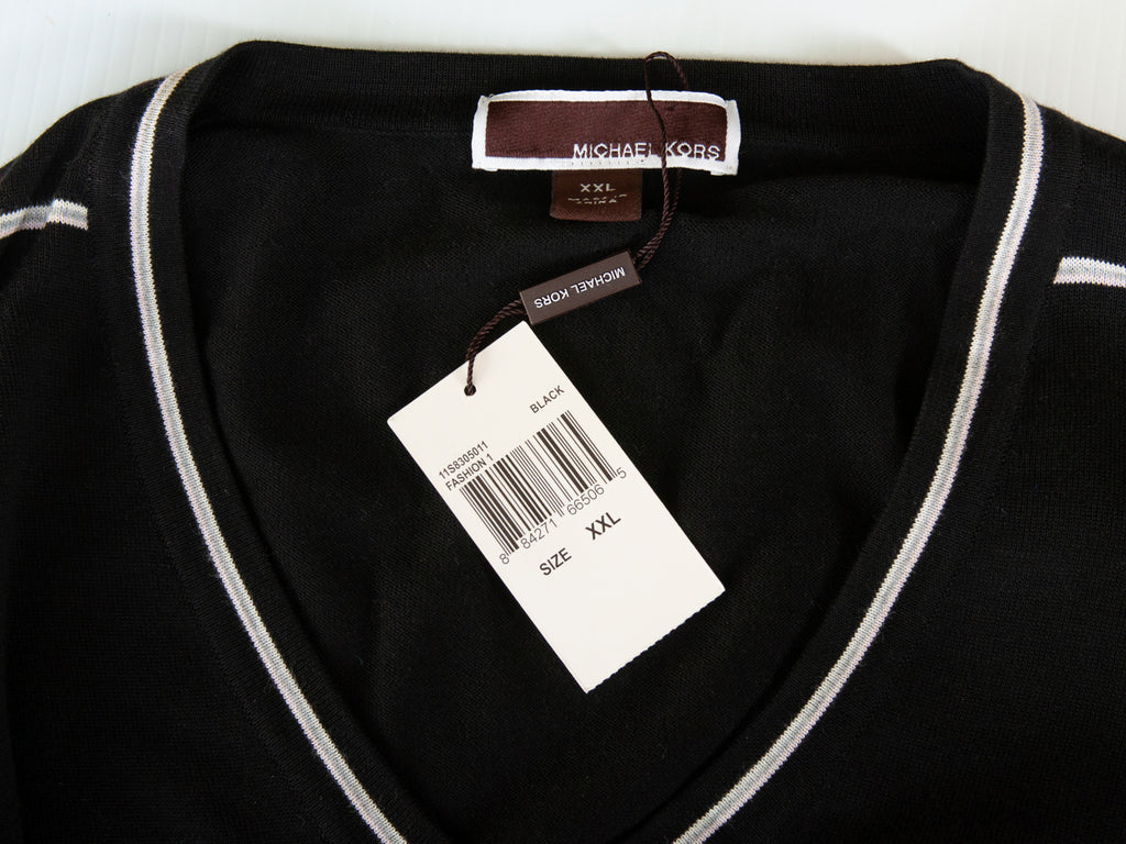 Michael Kors NWT Black Striped Fashion1 Cotton Sweater for Luxmrkt.com Menswear Consignment Edmonton