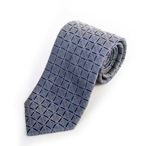 Canali Lilac on Navy Blue Geometric Patterned Silk Tie for Luxmrkt.com Menswear Consignment Edmonton