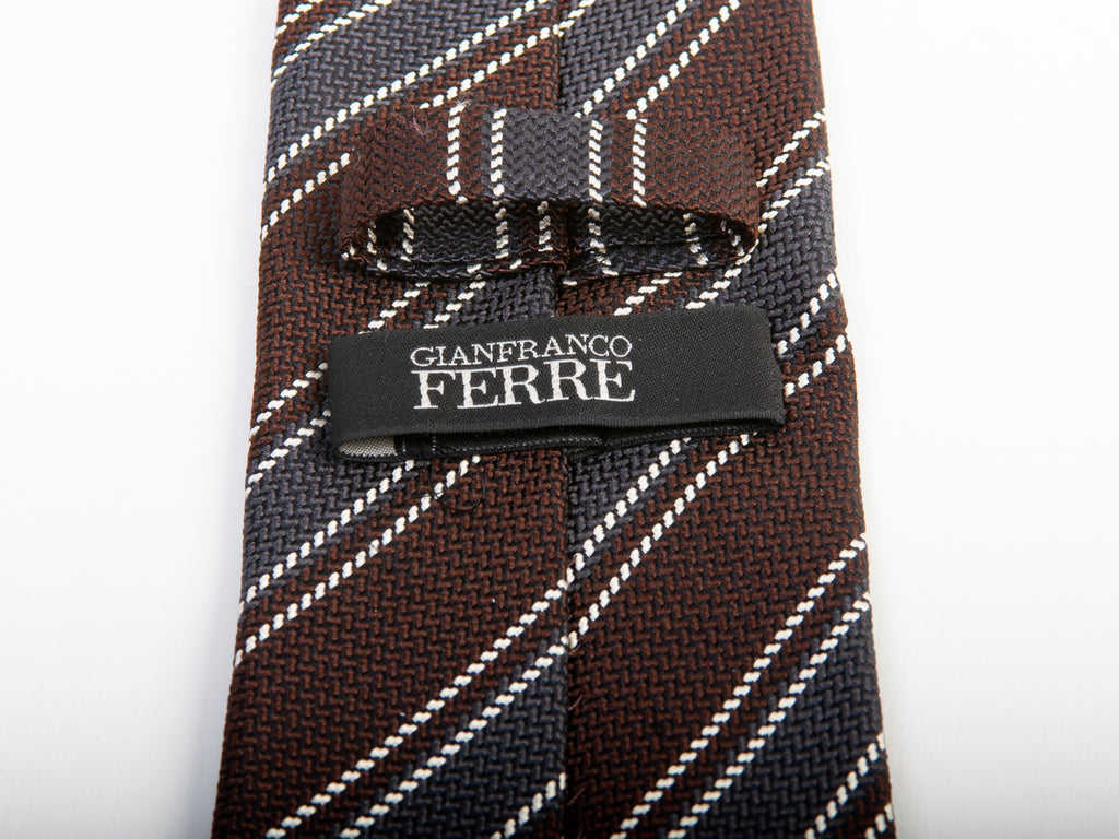 Gianfranco Ferre Brown Striped Silk Tie for Luxmrkt.com Menswear Consignment Edmonton