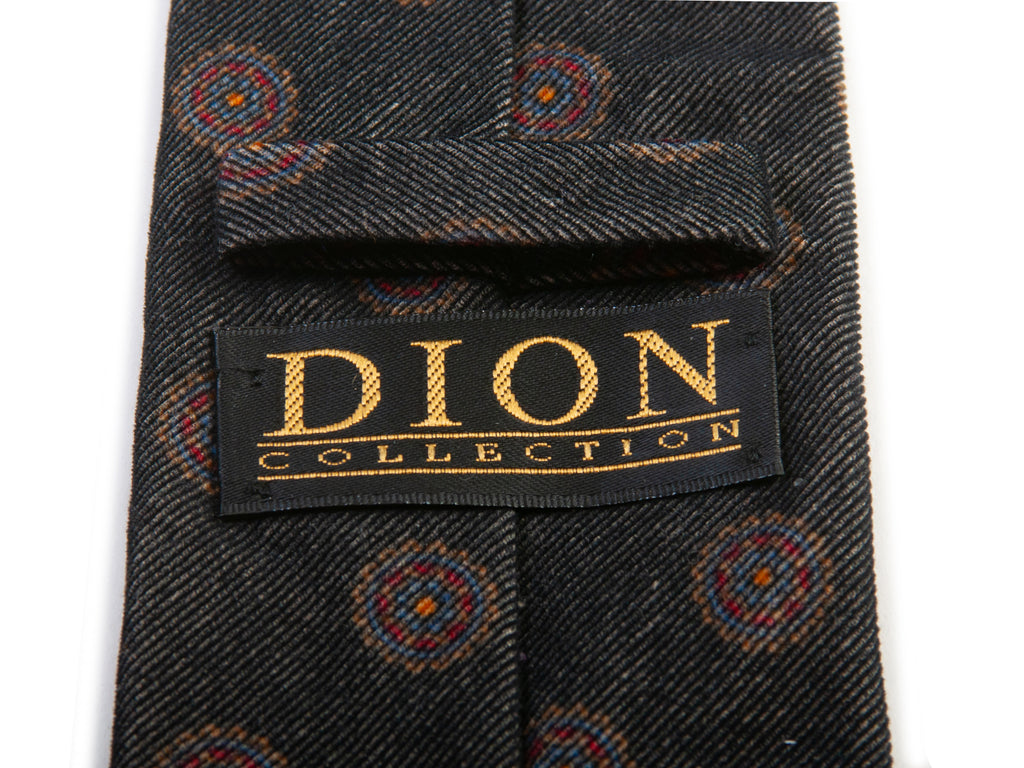 Dion Pewter Gray Medallion Print Brushed Silk Tie