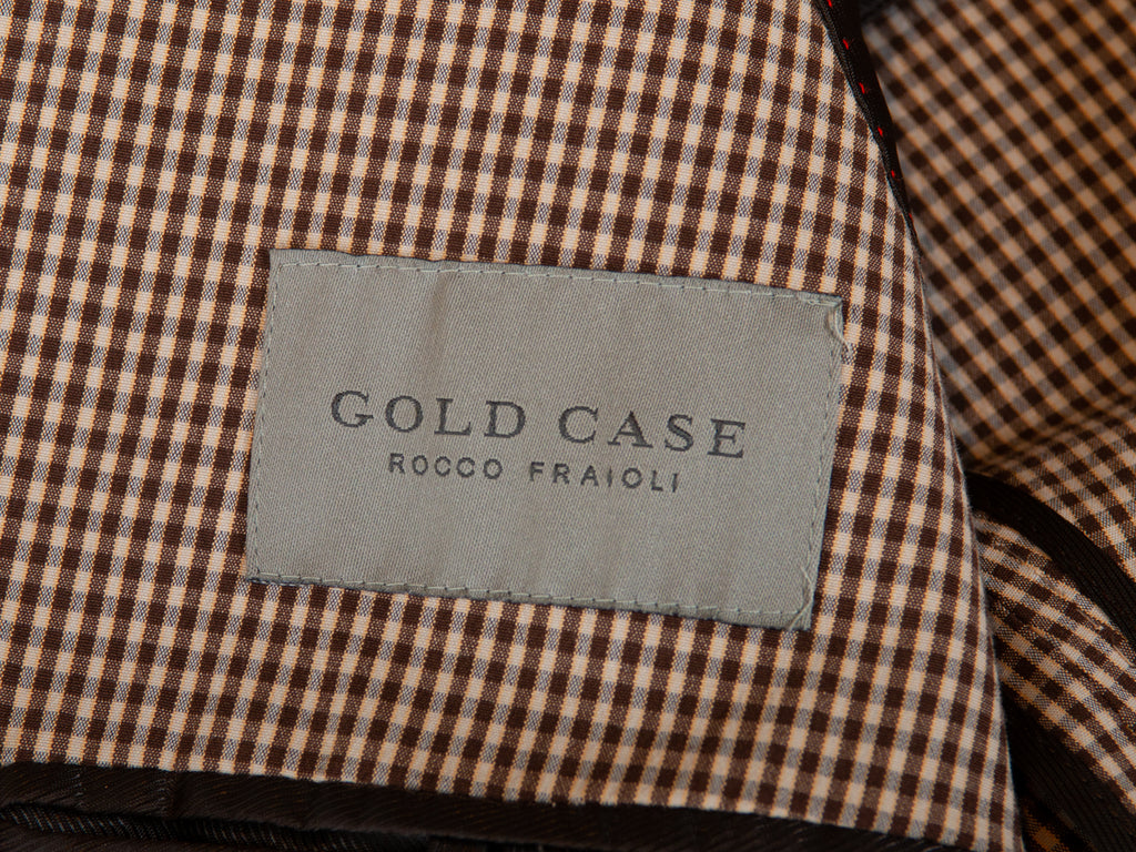 Gold Case by Rocco Fraioli Brown Check Stretch Cotton Slim Fit Blazer for Luxmrkt.com Menswear Consignment Edmonton