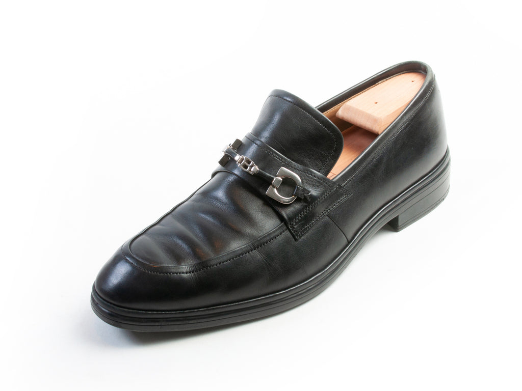 Bally Black Leather Horsebit Loafers