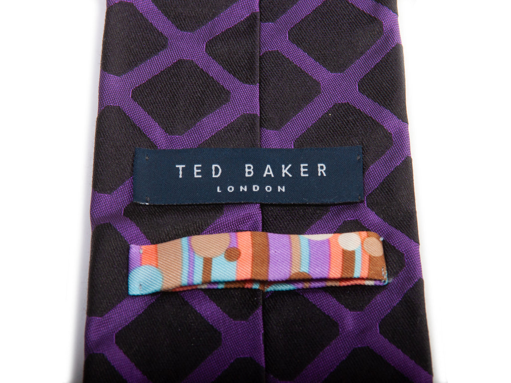 Ted Baker Purple on Black Check Silk Tie for Luxmrkt.com Menswear Consignment Edmonton