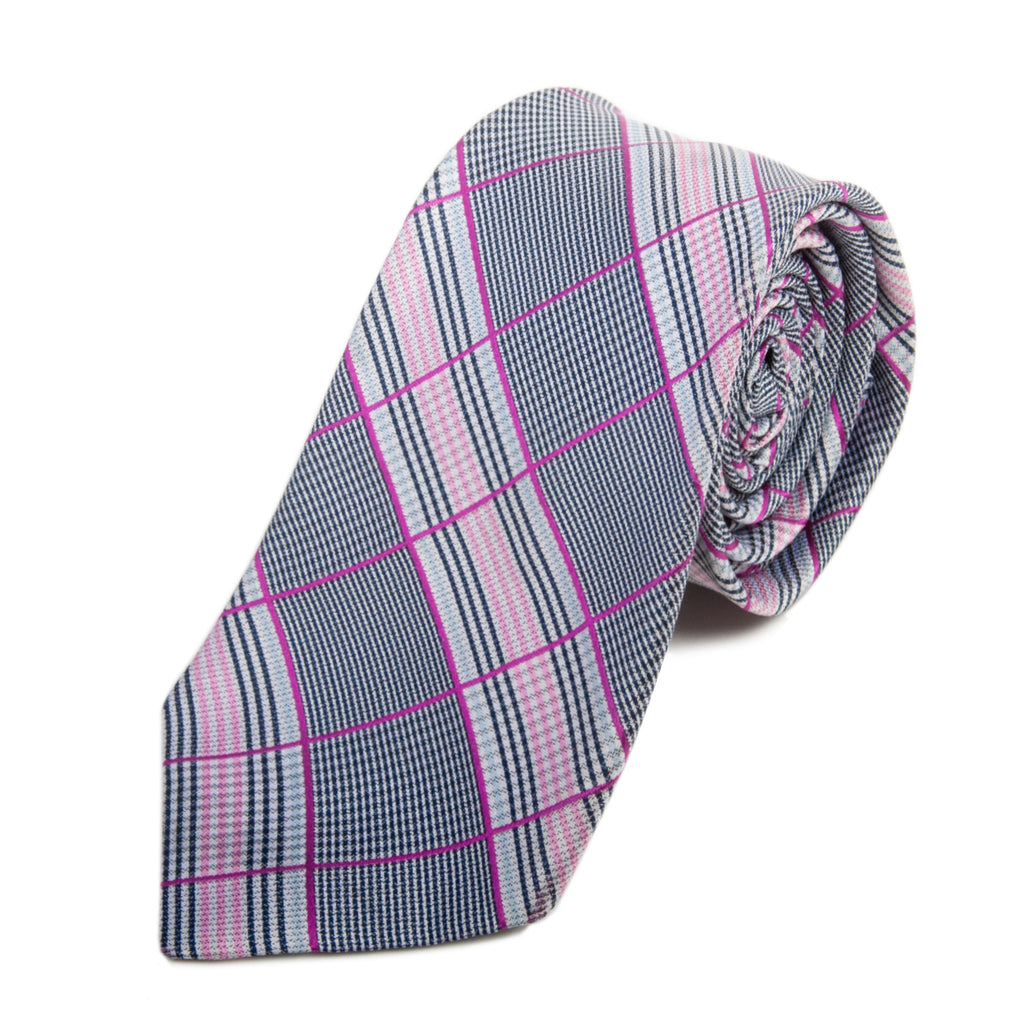 Dion Grey and Pink Check Silk Tie for Luxmrkt.com Menswear Consignment Edmonton