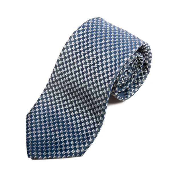 Hugo Boss Steel Grey Checkered Silk Tie for Luxmrkt.com Menswear Consignment Edmonton