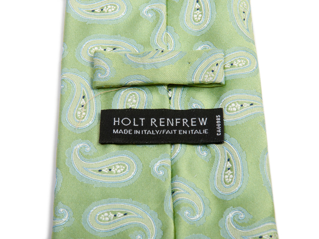 Holt Renfrew Made in Italy Green Paisley Silk Tie for Luxmrkt.com Menswear Consignment Edmonton