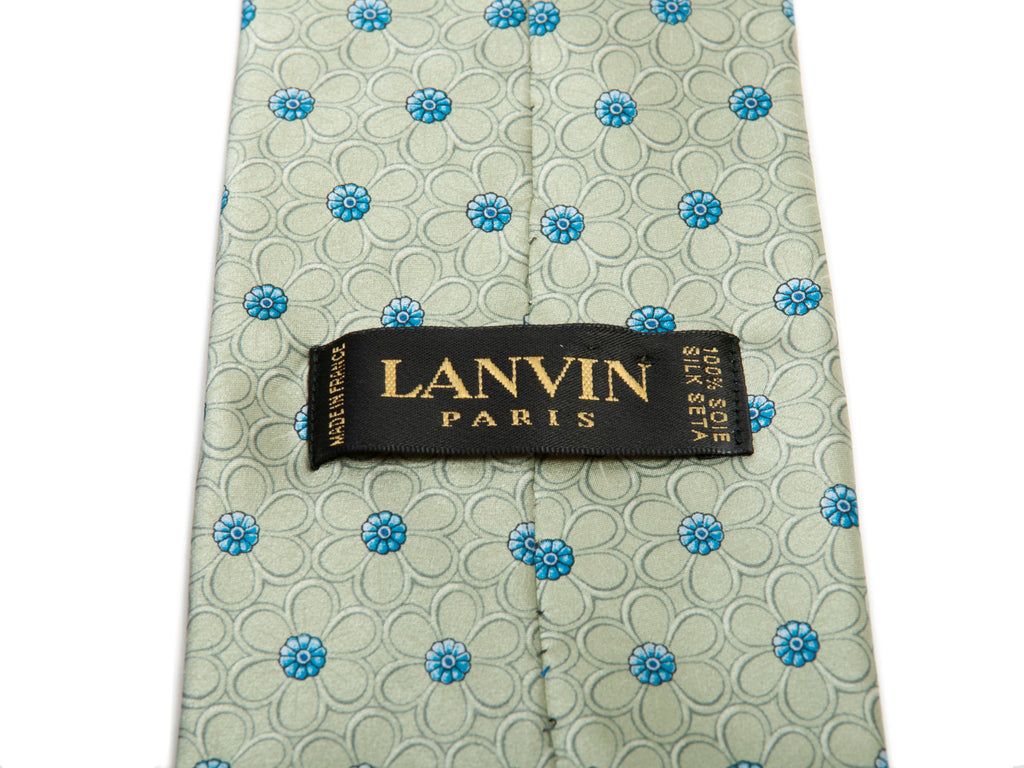 Lanvin Tea Green Floral Print Satin Tie for Luxmrkt.com Menswear Consignment Edmonton