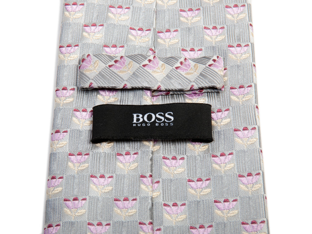 Hugo Boss Grey Geometric Floral Tie for Luxmrkt.com Menswear Consignment Edmonton
