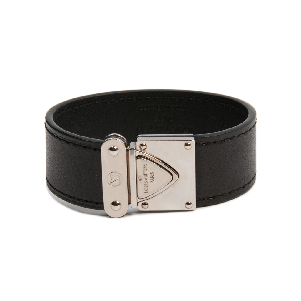Louis Vuitton NIB Black Leather Lock Bracelet