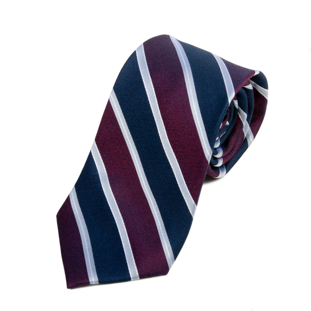 Mares Elite Merlot and Navy Blue Striped Hand Made Silk Tie for Luxmrkt.com Menswear Consignment Edmonton
