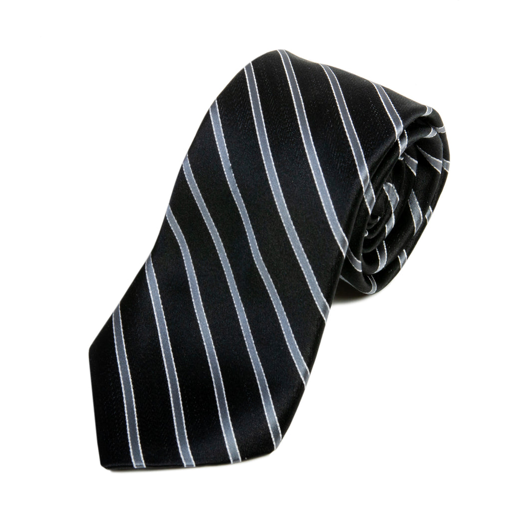 Sam Abouhassan Black Striped Italian Silk Tie for Luxmrkt.com Menswear Consignment Edmonton
