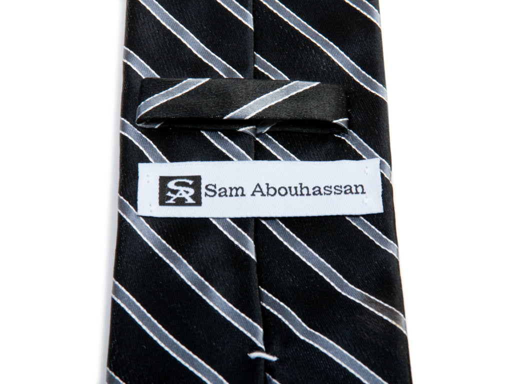 Sam Abouhassan Black Striped Italian Silk Tie for Luxmrkt.com Menswear Consignment Edmonton