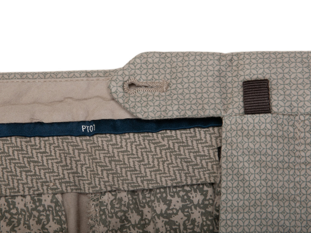 PT01 Light Brown Geometric Print Slim Fit Stretch Cotton Pants for Luxmrkt.com Menswear Consignment Edmonton