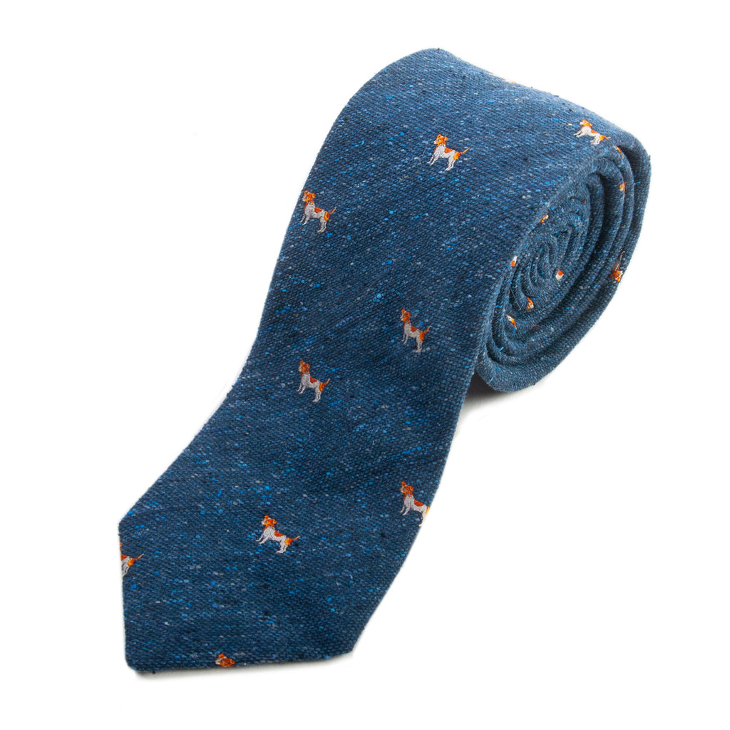 Tino Cosma Slate Blue Raw Silk Dog Patterned Tie