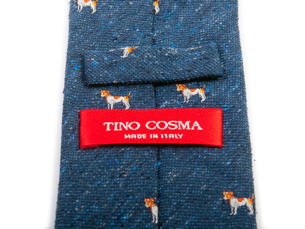 Tino Cosma Slate Blue Raw Silk Dog Patterned Tie