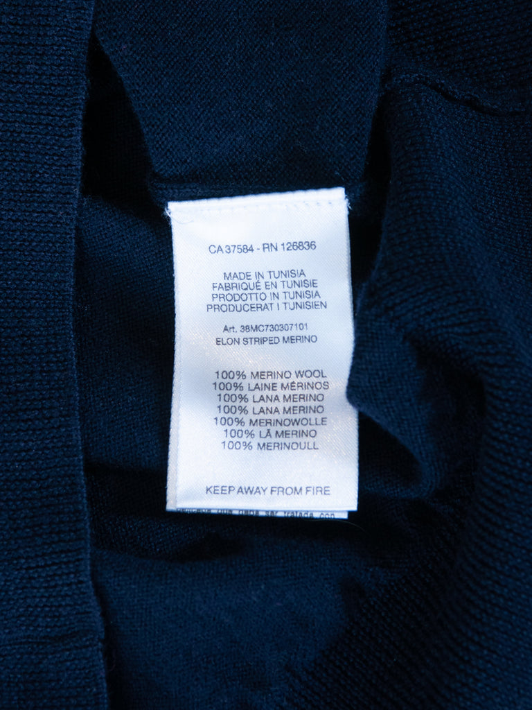 J.Lindeberg Navy Blue Elon Striped Merino Wool Sweater for Luxmrkt.com Menswear Consignment Edmonton