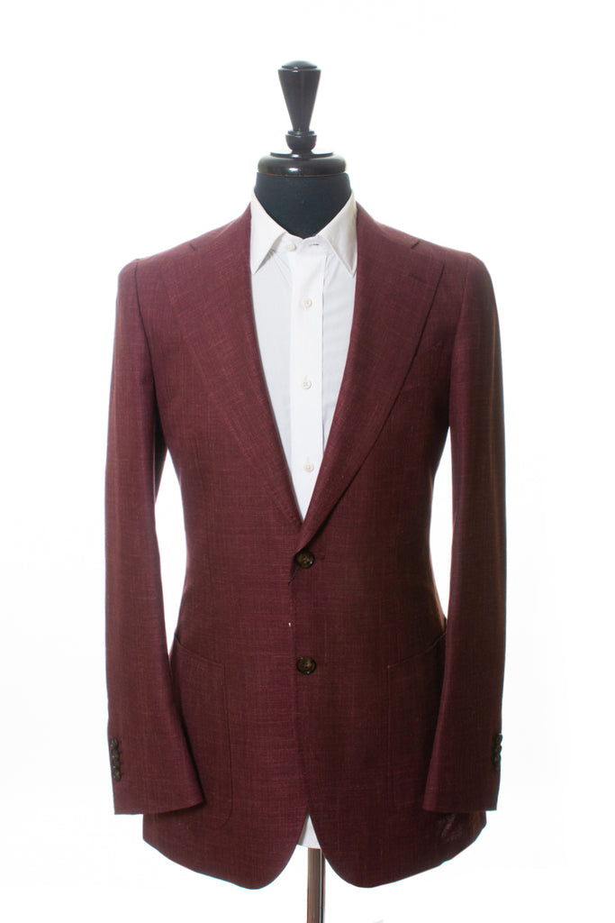 SuitSupply Burgundy Havana Slim Patch Wide Lapel Suit