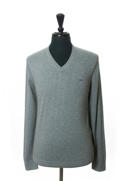 Michael Kors Grey Cotton V-Neck Sweater