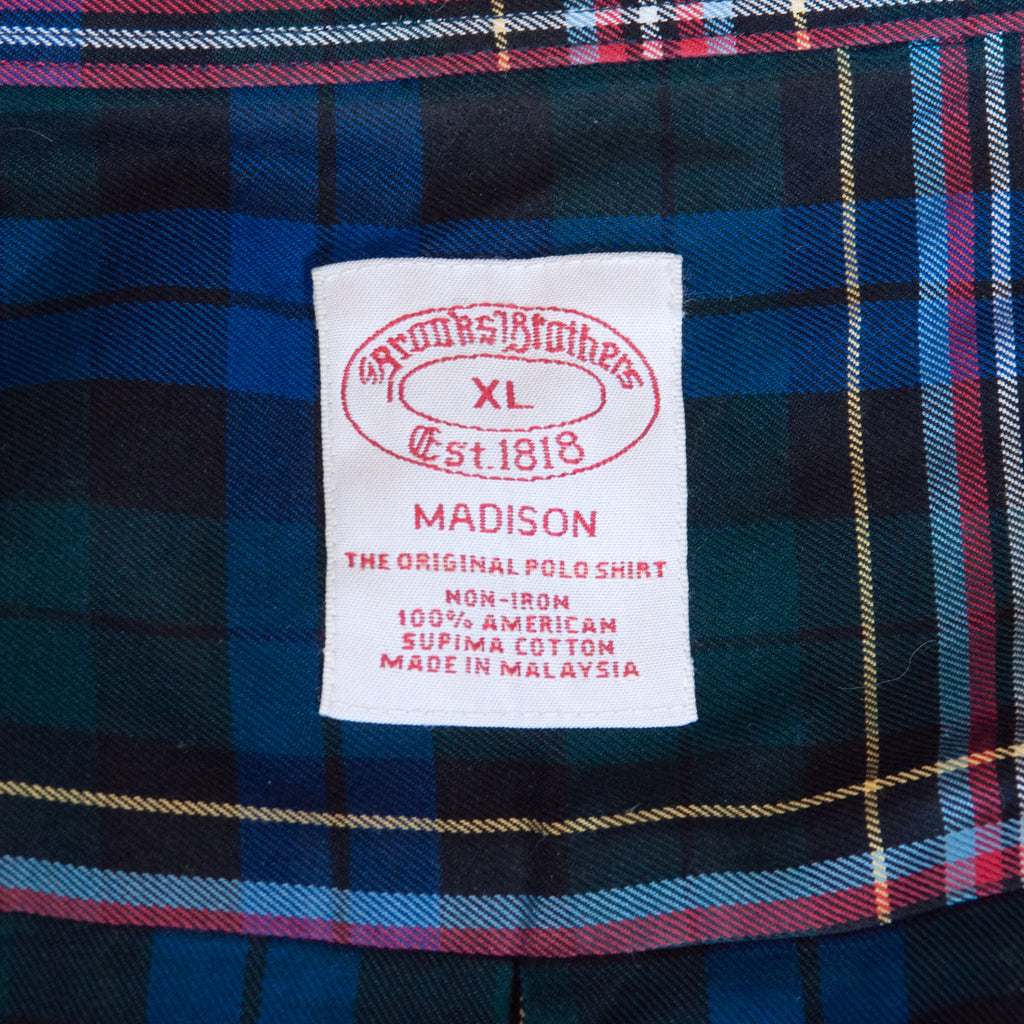 Brooks Brothers Green Plaid Madison Button Down Shirt